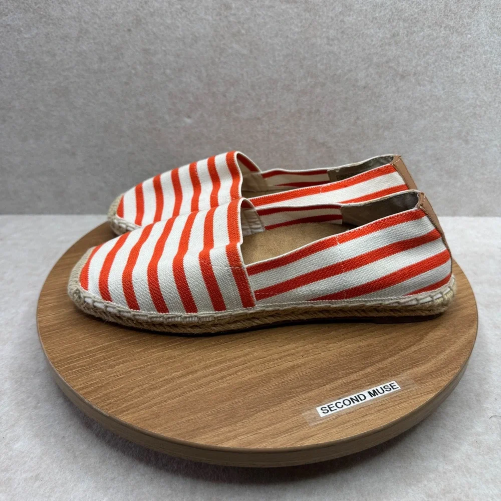 Vionic Valeri Espadrille Flats Orange‎ White Striped Slip On Nautical Beach Sz 7